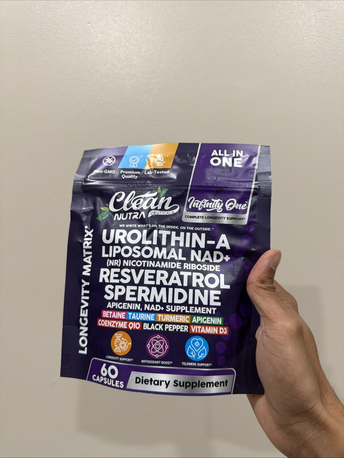 Clean Nutra Ceuticals Urolithin NAD+ Resveratrol Longevity 60 Capsules