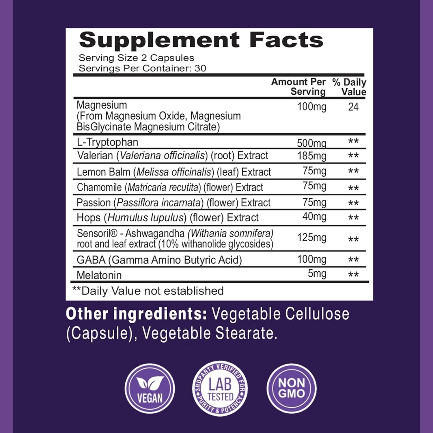 Anuveo Herbal Sleep Aid – Vegan Supplement with Melatonin and Magnesium, 60 Caps
