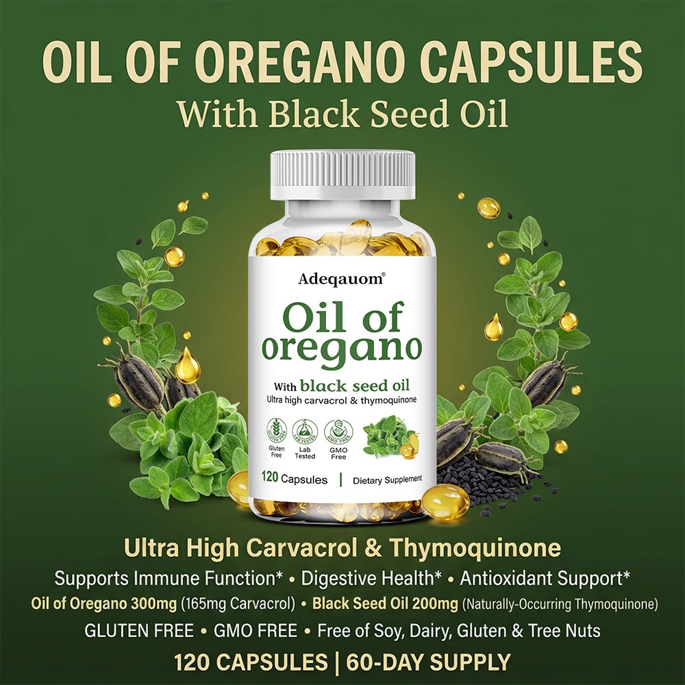 Oil of Oregano&Black Seed Oil Complex For Immune,&Antioxidant Support 30~120Caps