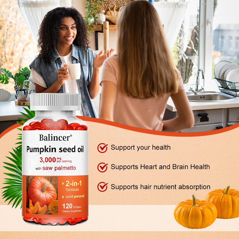 Pumpkin Seed Oil Softgels,3000mg Urinary Tract Brain Heart Wellness, 120 Count