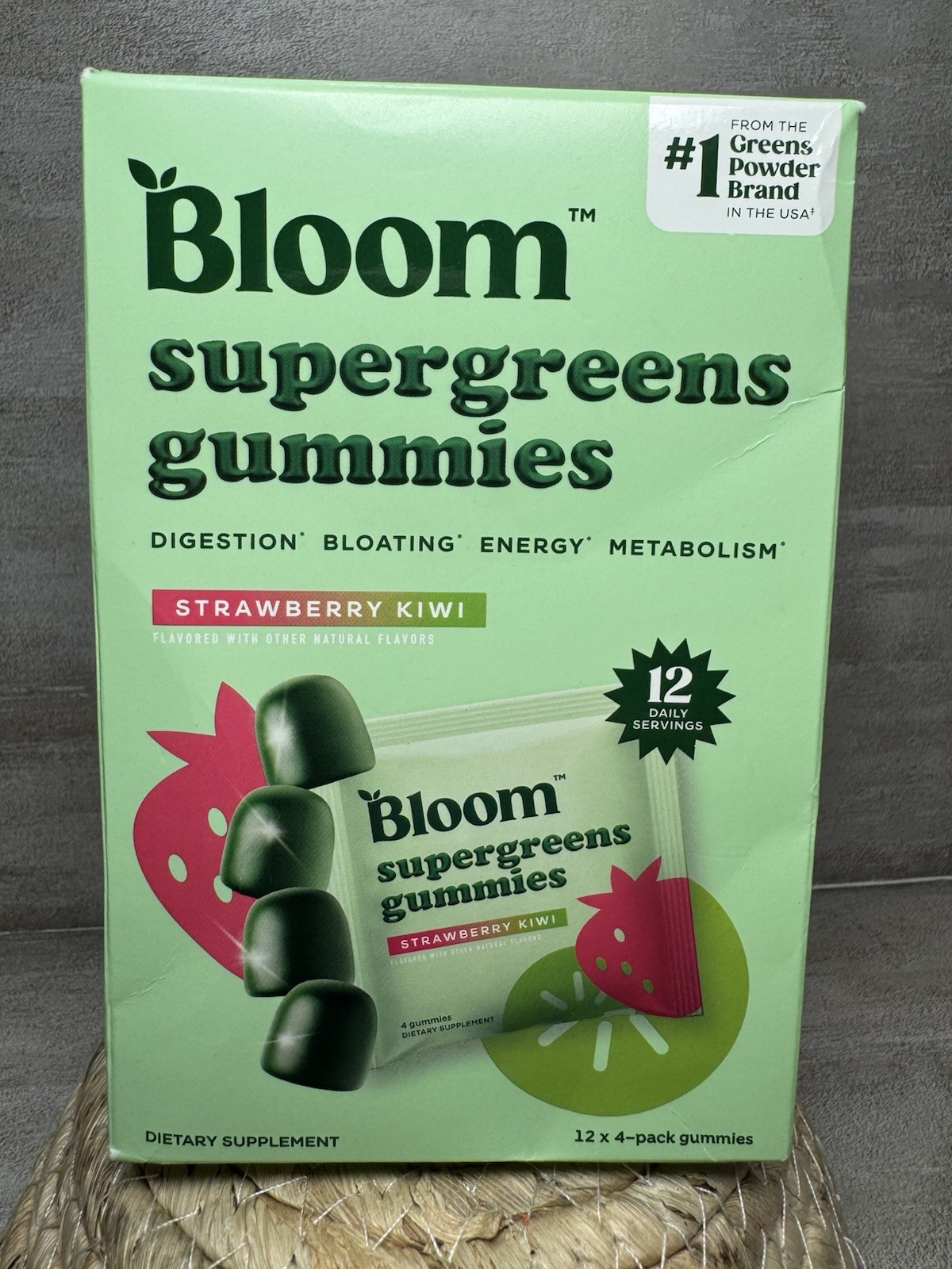 Bloom Supergreens Gummies Strawberry Kiwi 48 Gummies Gluten Free Exp 01/27