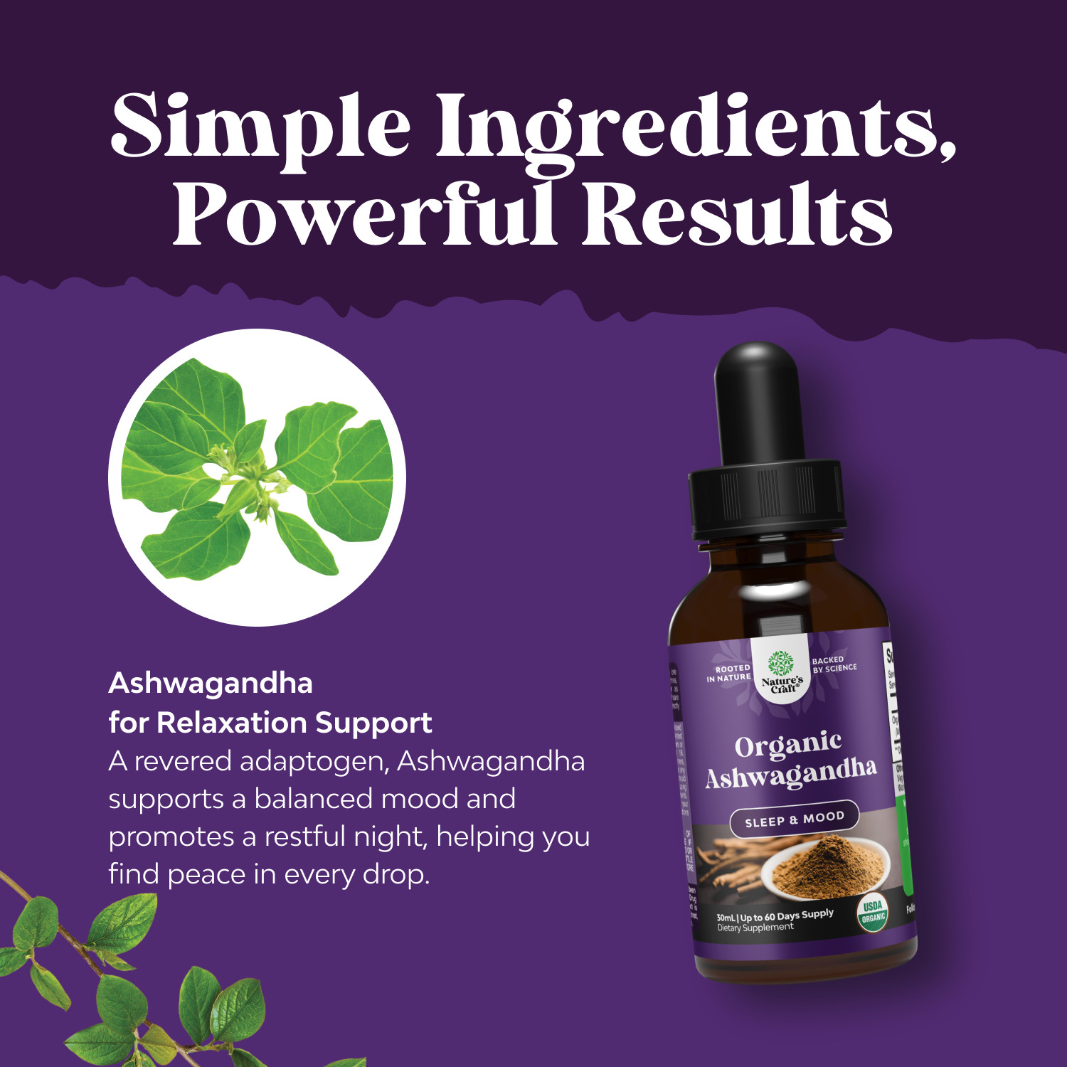 USDA Organic Ashwagandha Liquid Drops – Vegan Liquid Ashwagandha Root Extract
