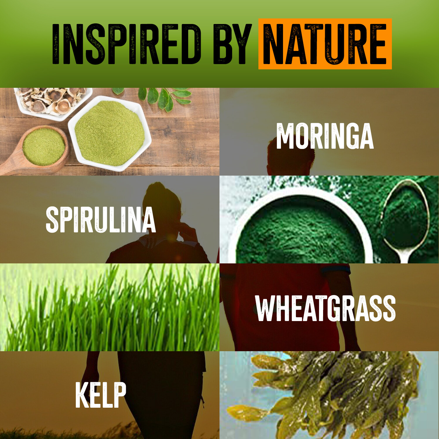 PURE ORGANIC SUPERFOOD-MORINGA SPIRULINA WHEATGRASS KELP VEGGIE CAPSULES (500mg)