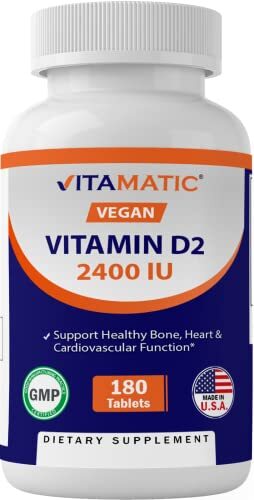 Vitamatic Vitamin D2 60 mcg (2400 IU) – Ergocalciferol – 180 Vegetarian Tablets