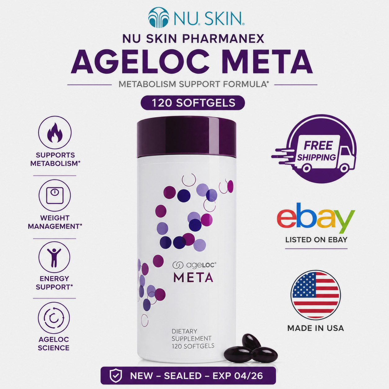 Nu Skin Pharmanex AgeLoc Meta Healty Metabolism 120 Gels New Free Shipping