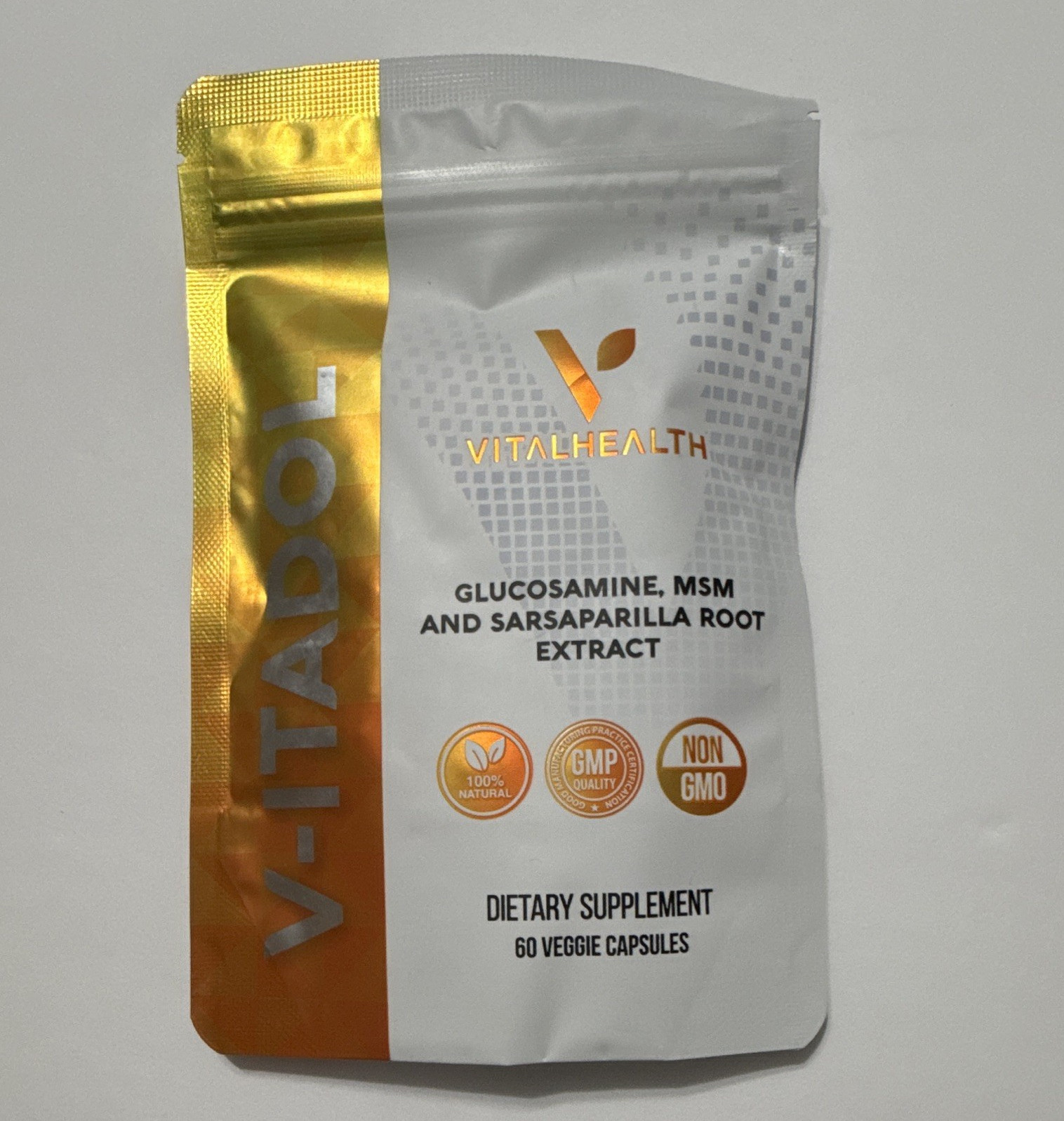 VitalHealth V-ITADOL Glucosamine MSM Sarsaparilla Root 60 Capsules Non-GMO