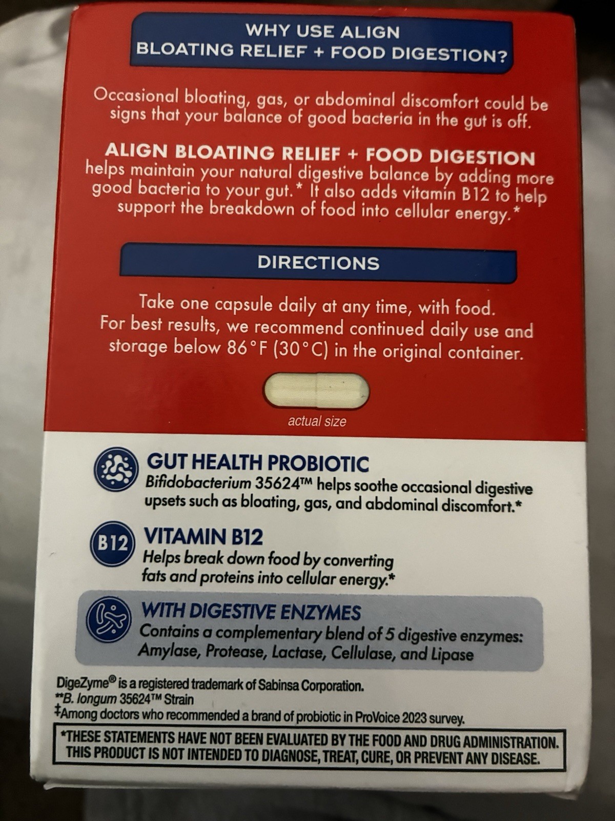 Align Probiotic Digestive Support 49 Capsules Gluten Free Vegetarian Adult