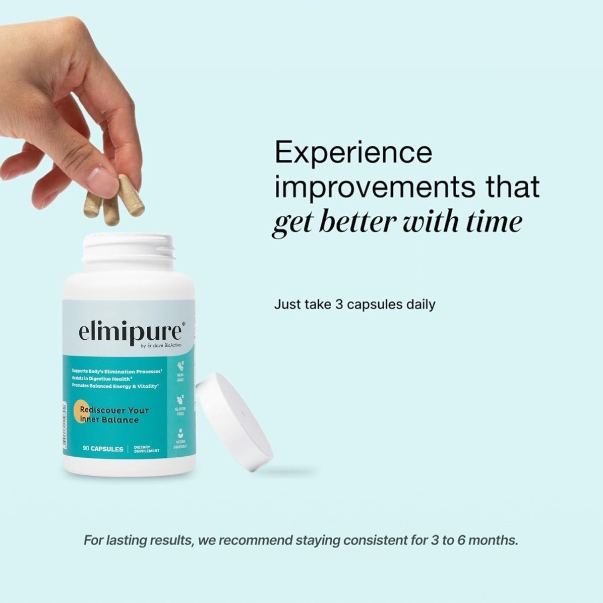 bottles 1-3 Elimipure Gut Cleanse & Restore Supplement 90 capsules hot sealed