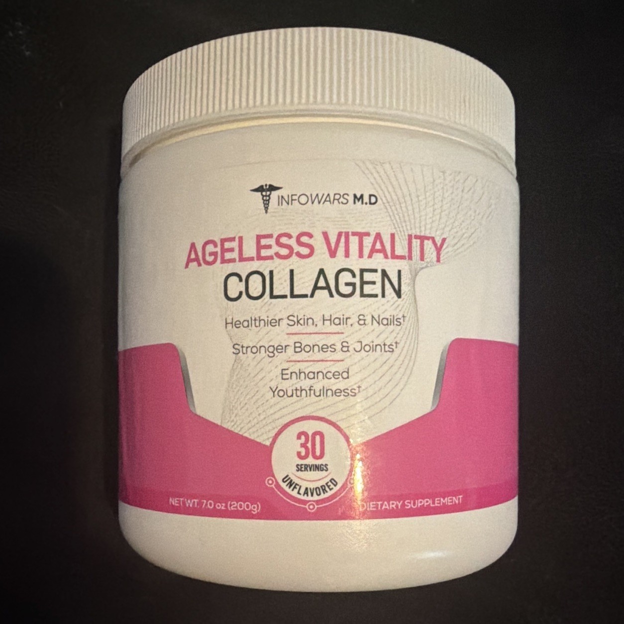 InfoWars M.D. Ageless Vitality Collagen Powder Unflavored 30 Servings 7 oz