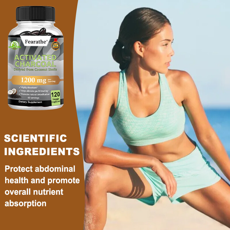 Activated Charcoal Capsules 1200mg Derived from Coconut Shells Highly Absorbent