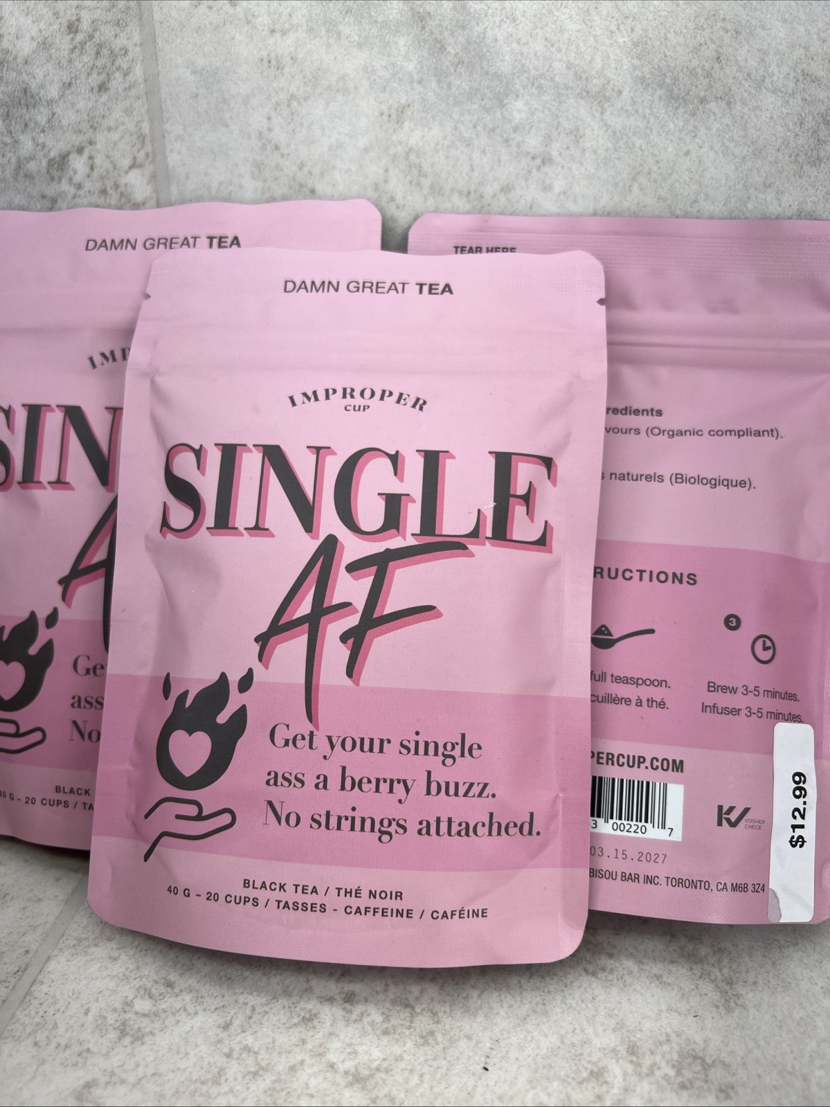 3 Bags! Improper Cup Single AF Tea- Black Tea- Caffeine- 20 Cups Each! 03/2027