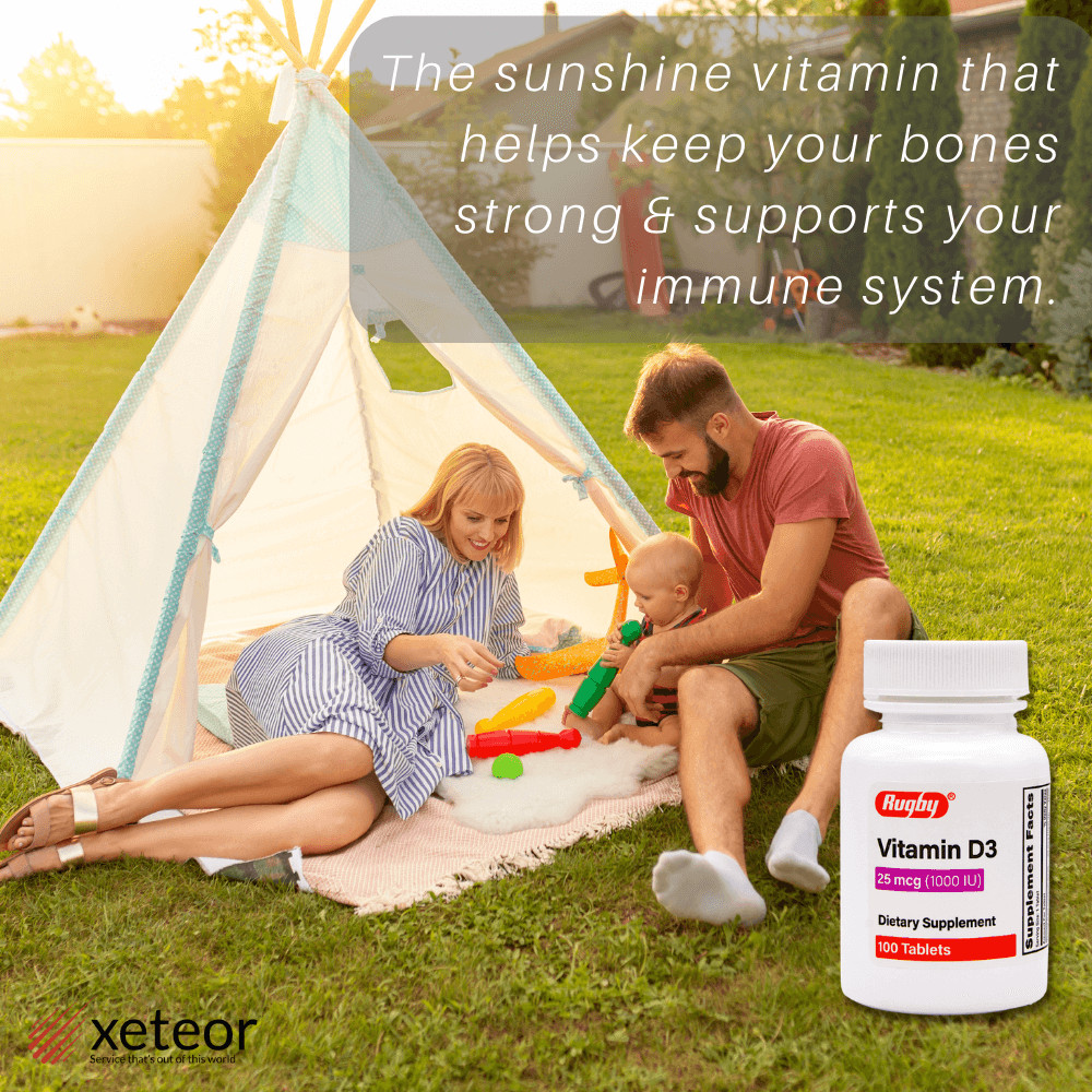 Rugby Vitamin D3 25 mcg (1000 IU) – 100 Tablets | Gluten Free (4-2026) – 2 Pack