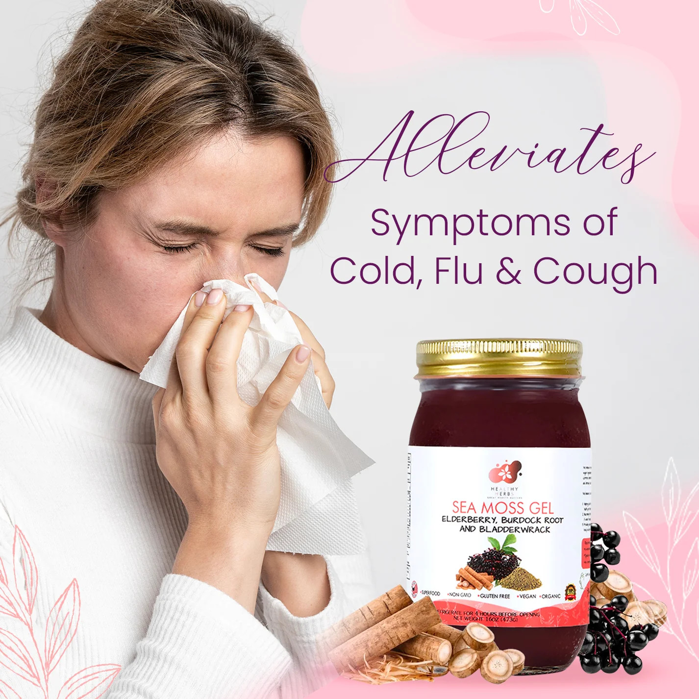 Healthy Herbs | Sea Moss Gel with Elderberry, Burdock Root and Bladderwrack