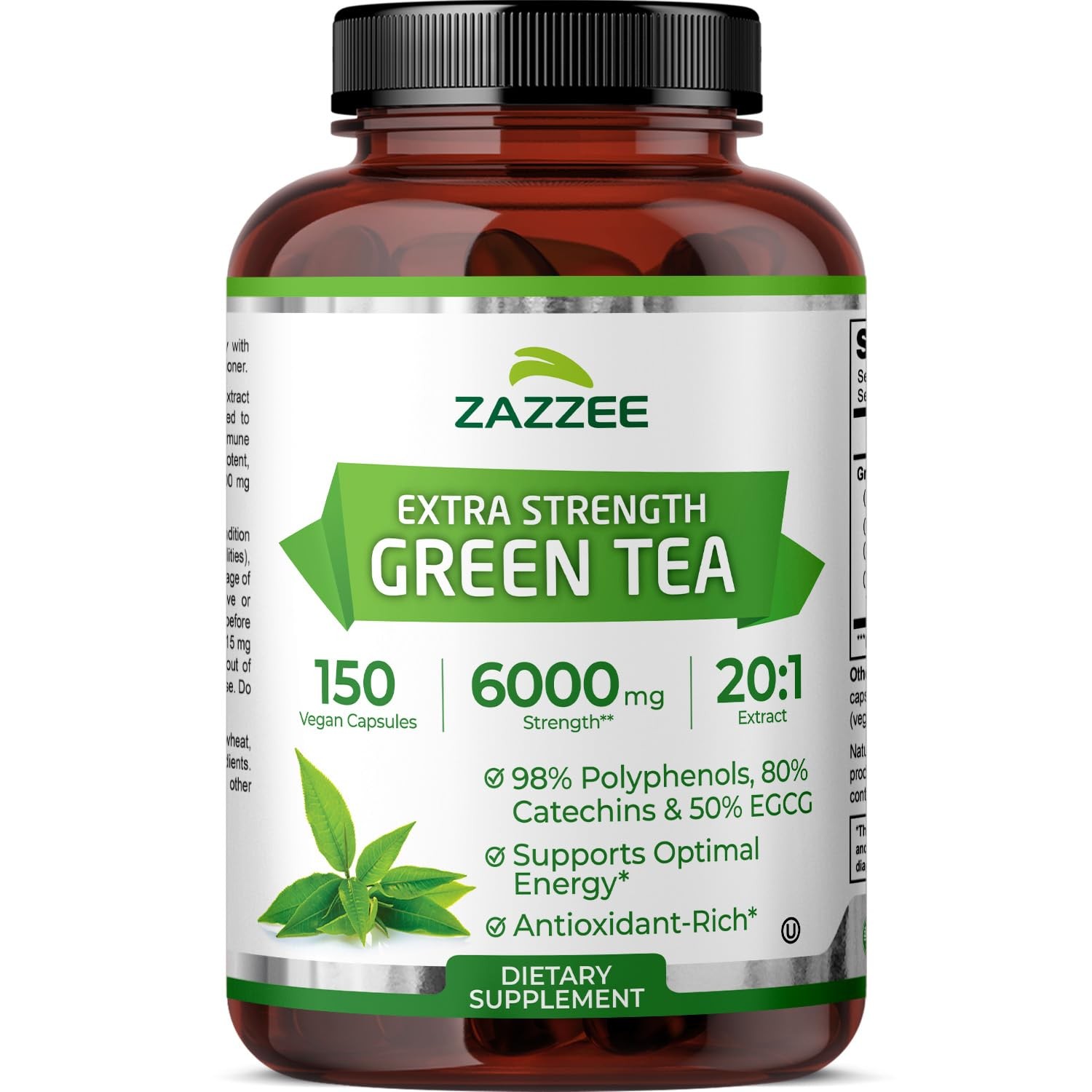 Zazzee Extra Strength Green Tea 20:1 Extract, 50% EGCG, 150 Count (Pack of 1)