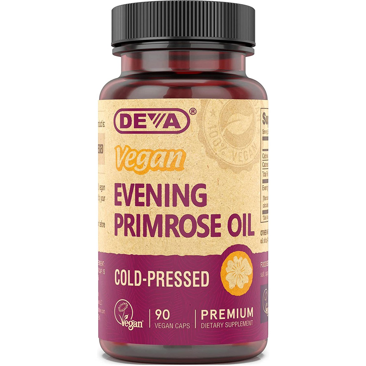 Vegan Evening Primrose Oil Deva Cold Pressed 90 Capsules 1 Pack