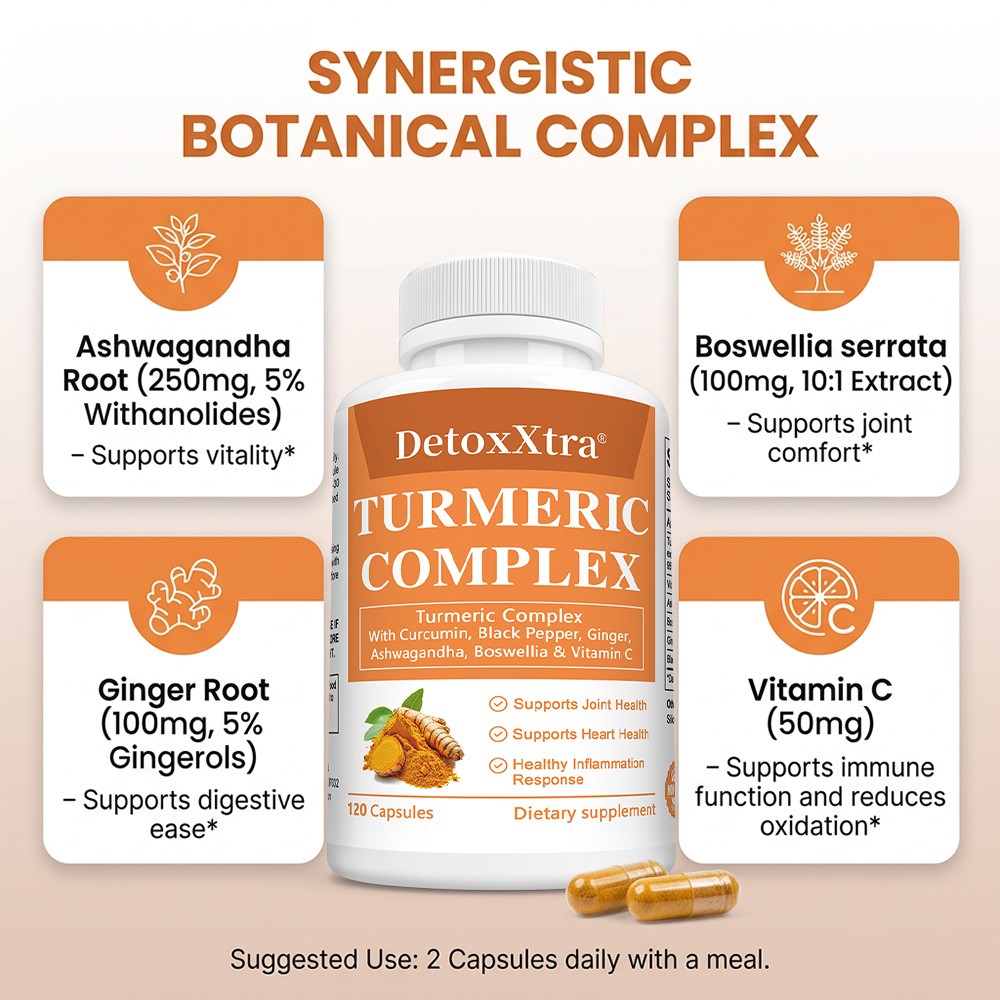High Absorption Turmeric Capsules with Ginger, Daily Supplement 30/60/120 Caps