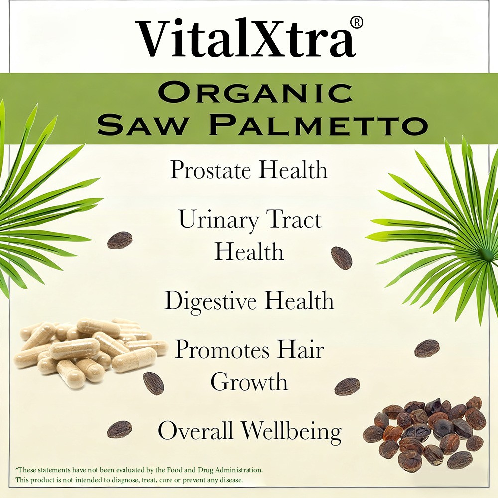 Organic Saw Palmetto Capsules for Prostate & Hair Growth 30/60/120Caps NonGMO