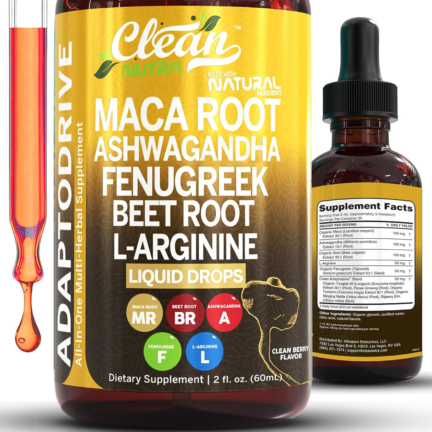 Clean Nutra Maca Ashwagandha Drops 2 Oz Adapto Drive – Adaptogen Liquid