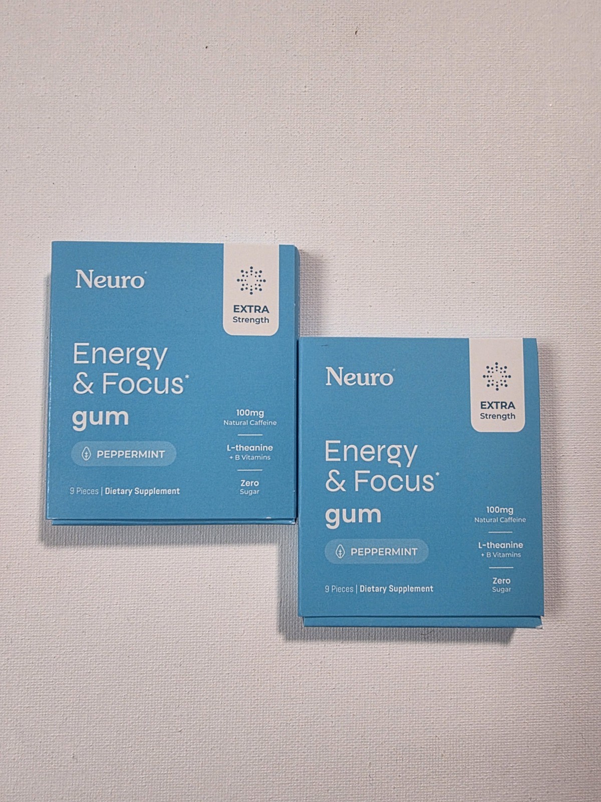 Neuro Gum EXTRA STRENGTH 100MG B-12 Nootropics Caffeine 2pk 18 pcs Boost Energy