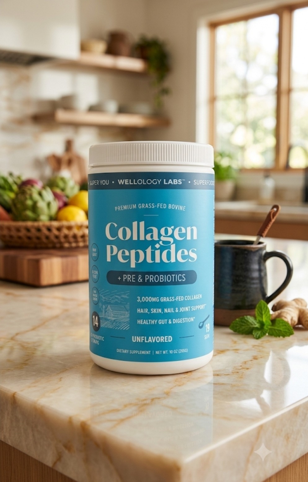Wellology Labs Collagen Peptides Powder with Pre & Probiotics Unflavored 10 oz