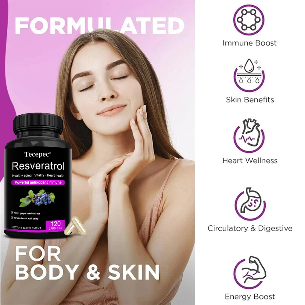 Resveratrol Capsules 1400mg Serving Anit-Aging and Cardiovascular Health