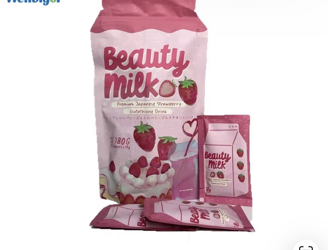 Dear Face Beauty Milk Japanese Collagen STRAWBERRY Drink, 10 Sachets X 18g