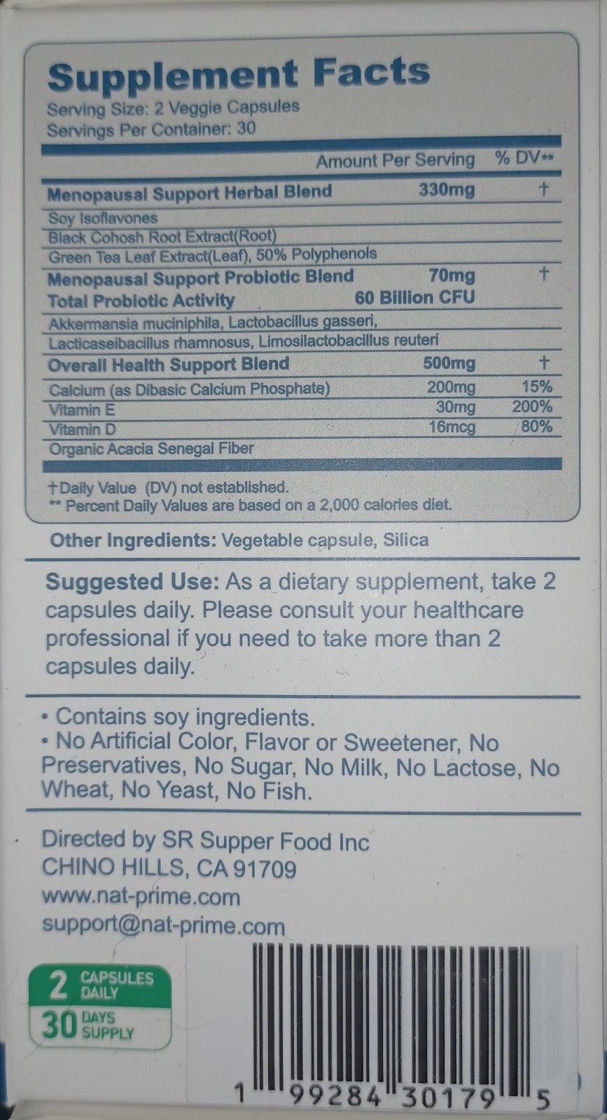Natprime Menopause Supplement for Women 60 Billion CFU Akkermansia Probiotic 3PK