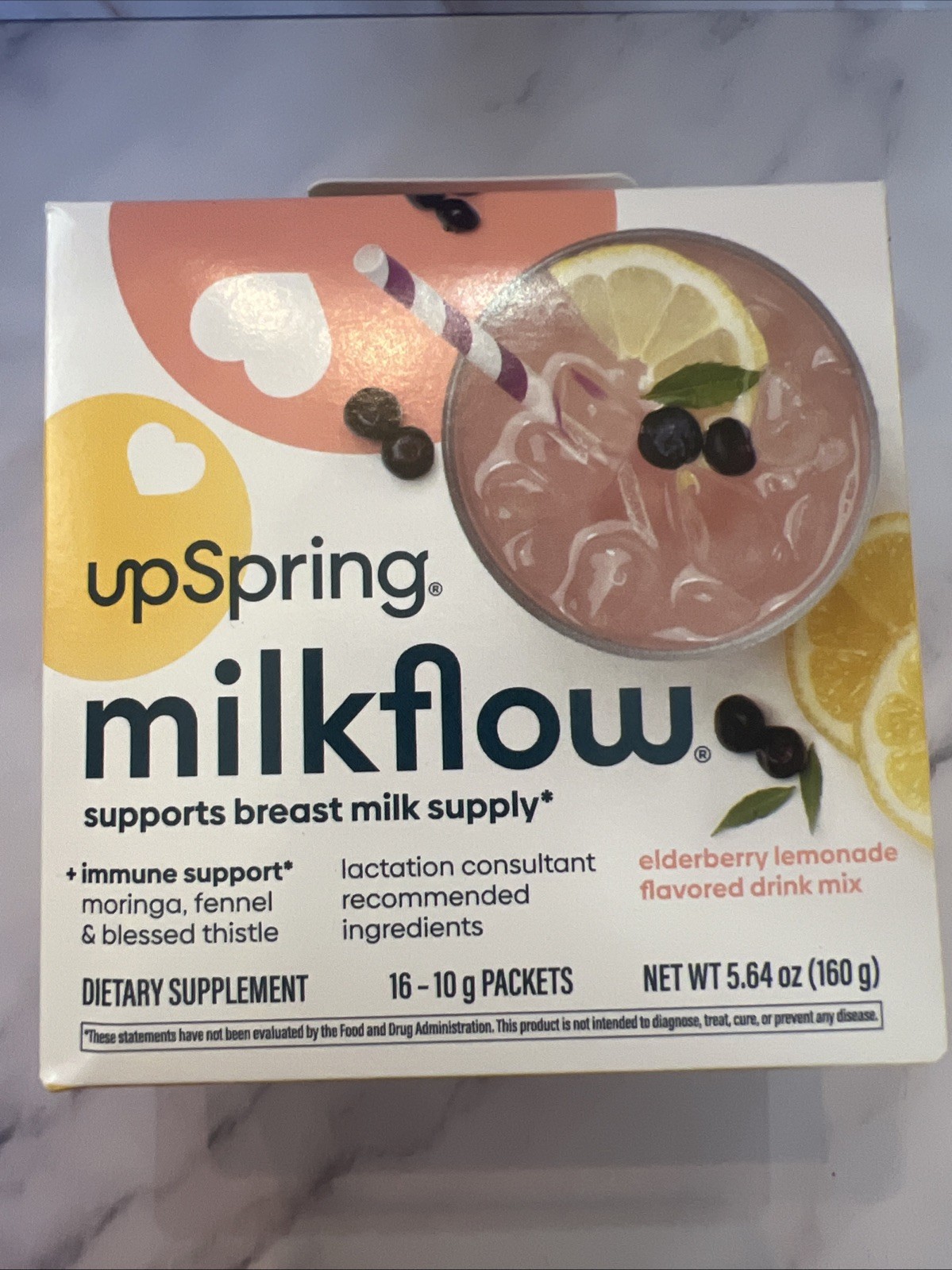 UpSpring Milkflow Elderberry Lemonade Drink Mix 16 Packets Lactation Supplement
