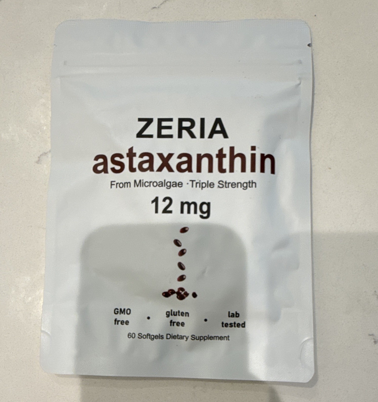 ZERIA Astaxanthin 12 mg Softgels 60 Count GMO-Free Gluten-Free