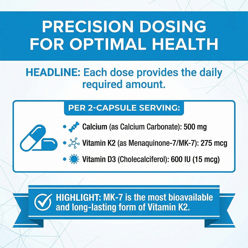 Vitamin D3 & K2 with Calcium-Support for Bone, Immune & Dental Health 30~120Caps