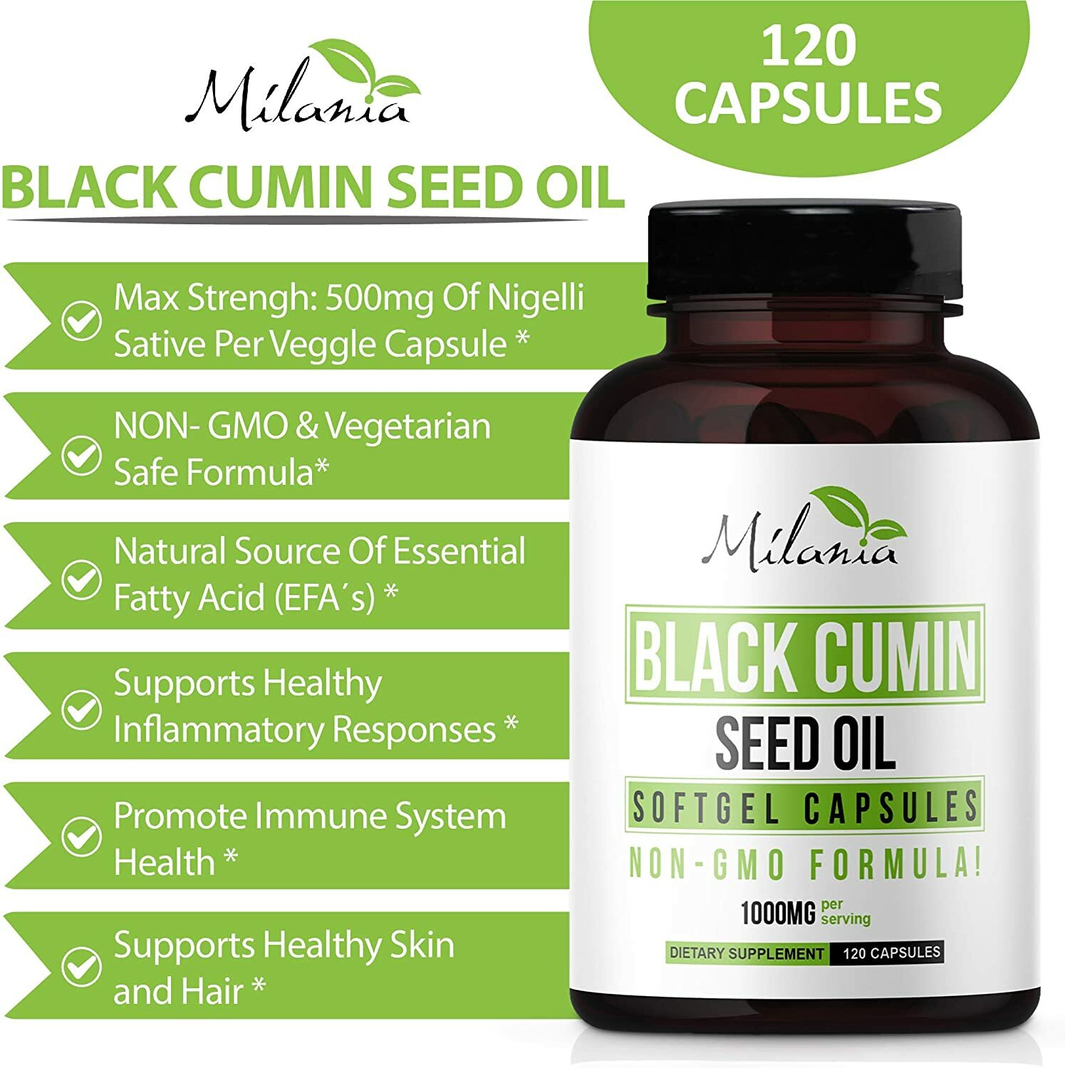 Premium Black Seed Oil Capsules 120 Softgels Nigella Sativa Black Cumin Seed Oil