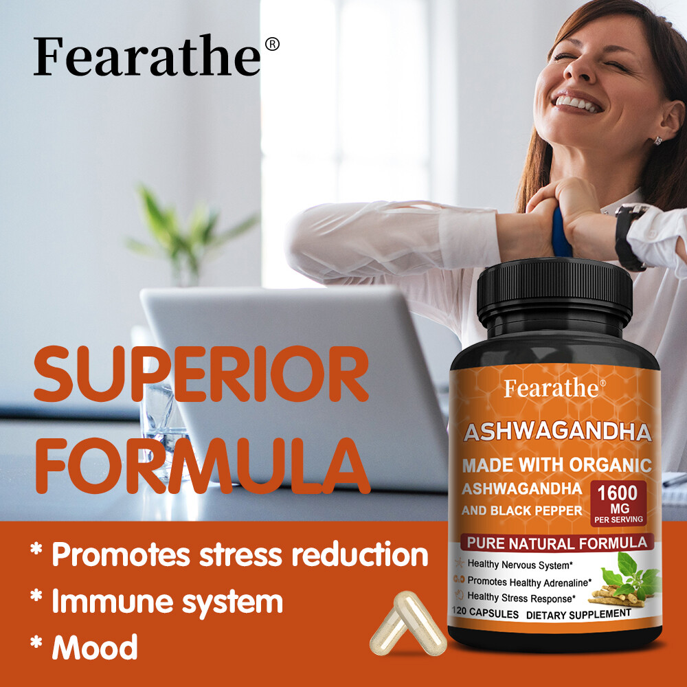 ☀ Organic Ashwagandha Capsules 1600mg with Black Pepper Root Powder
