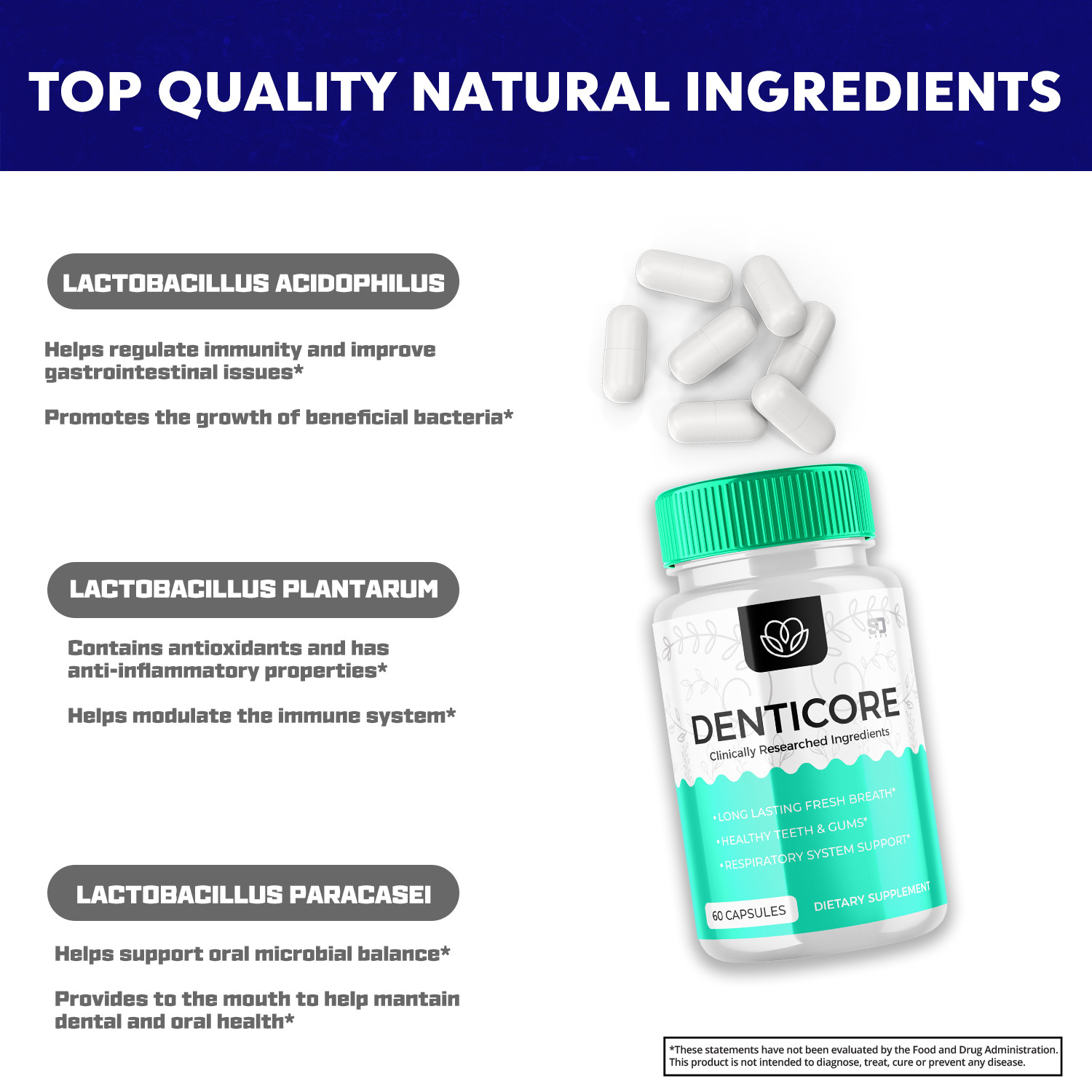Denticore Oral Probiotic, Denti Core for Gum & Teeth Health (60 Capsules)