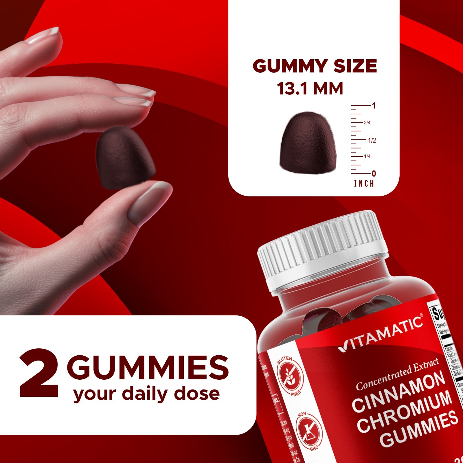 2 Pack Vitamatic Sugar Free Chromium Ceylon Cinnamon – 2000 mg -60 Vegan Gummies