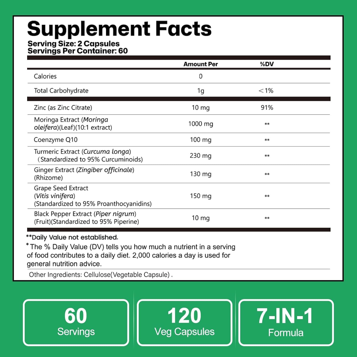 Moringa Green Superfood 7 In 1 Dietary Supplement 1000MG 120 Caps Exp 7/27