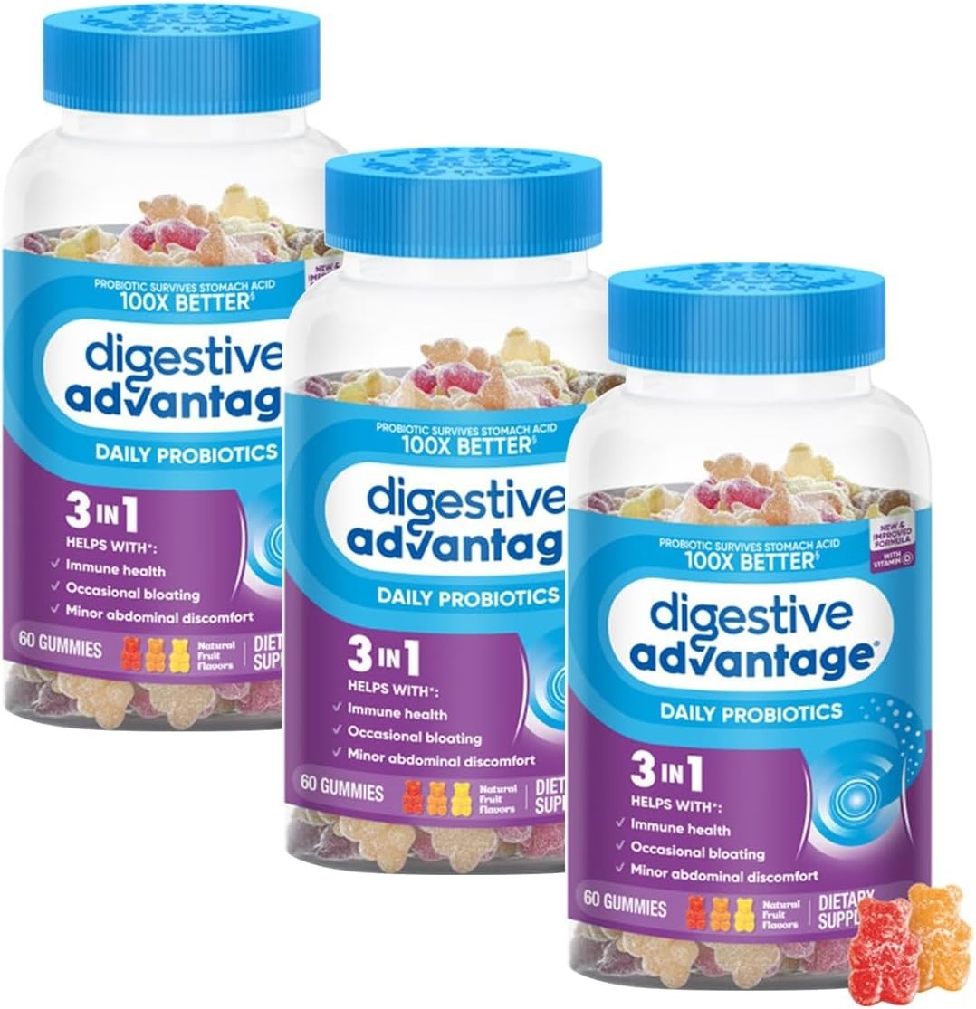 Digestive Advantage 3-in-1 Fruit Flavors Probiotic Gummies60 ct(pack of 3)12/27