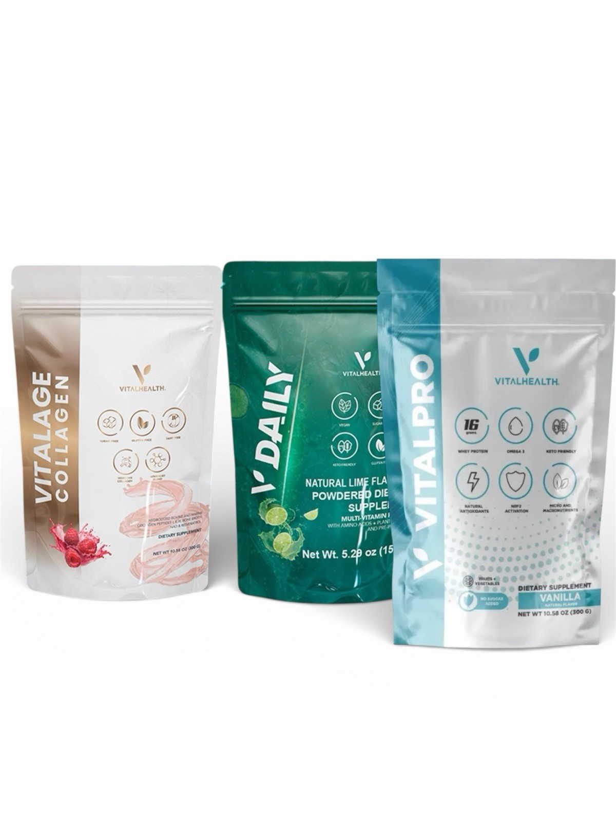 VitalHealth Collagen Whey Protein Omega 3 Powder Hair Skin Nail Bone Health