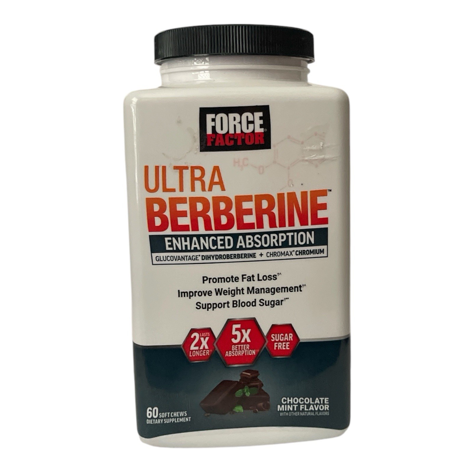Force Factor Ultra Berberine 60 Soft Chews Chocolate Mint Exp 01/2027 Fast Ship