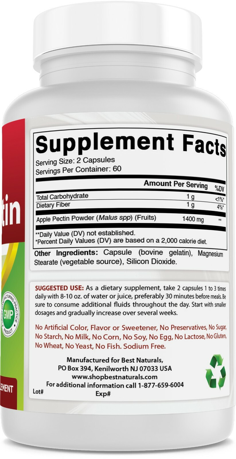 Best Naturals apple pectin 700 mg 120 Capsules -support healthy digestive system