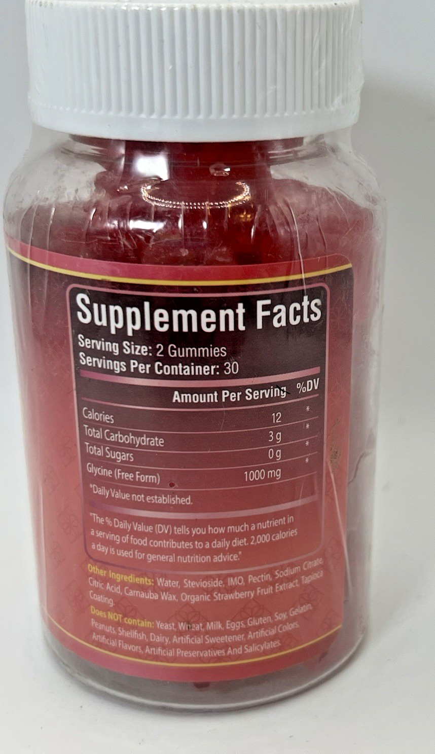 Glycine Gummies Strawberry 30ct Protect Muscle loss Neurotransmitter support B56
