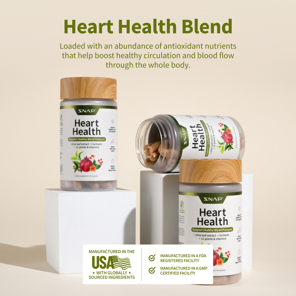 Heart Health & Blood Pressure Supplement 90 Caps Snap Coq10/Hawthorn/Pomegranate