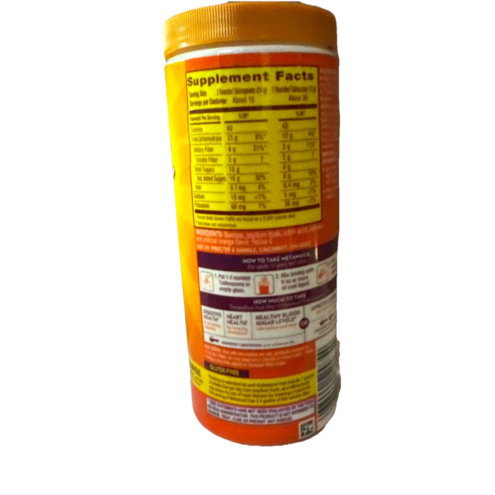 Metamucil 4 in 1 Fiber Supplement Orange Flavor W/Real Sugar 12.7oz