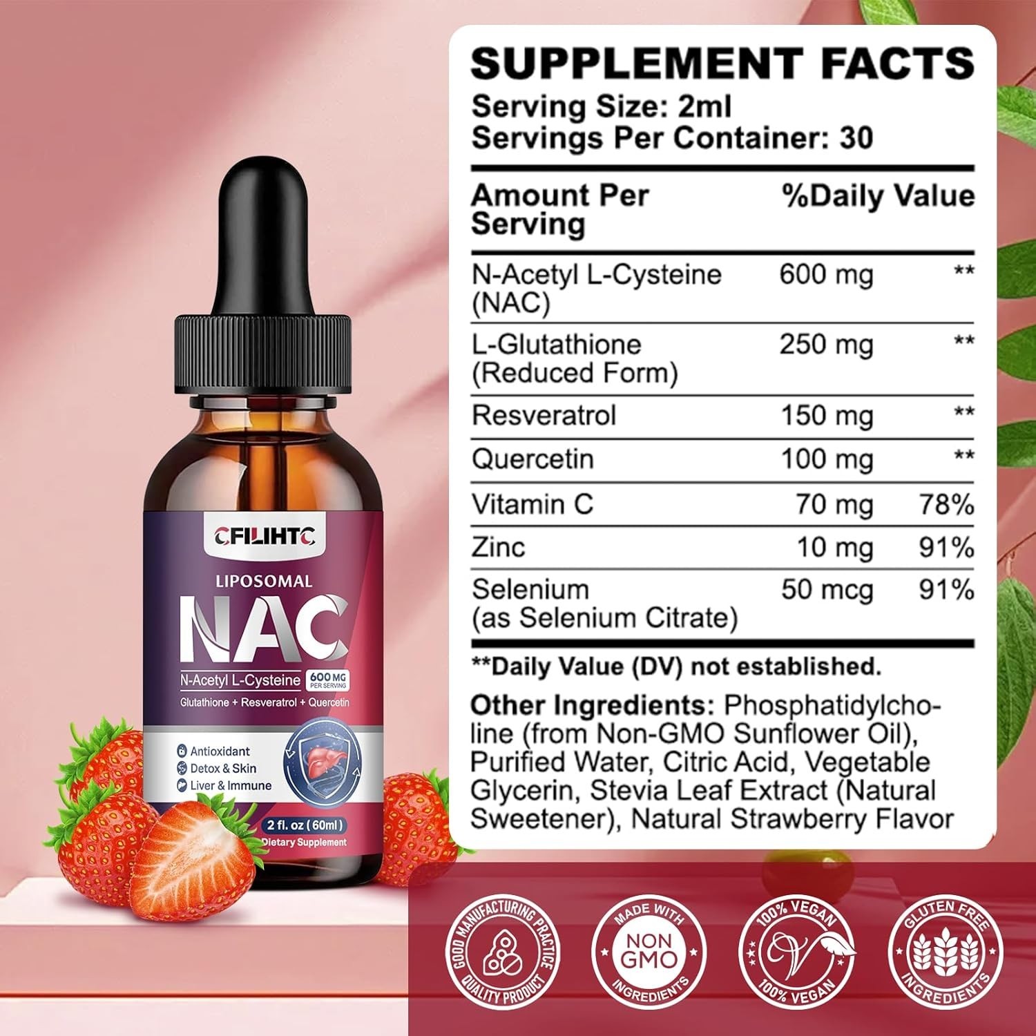 Liposomal Liquid NAC Supplement N-Acetyl Cysteine Drops, N Acetyl Cysteine 600mg