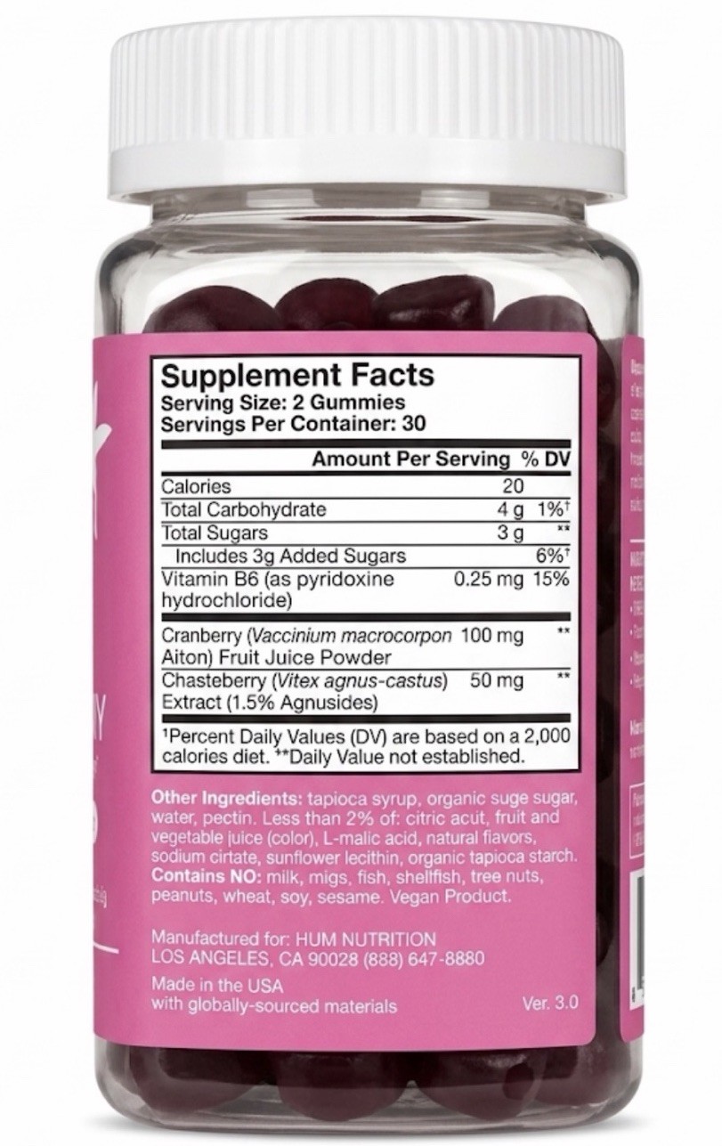 HUM | SOS PMS Gummies Chasteberry Cranberry Vitamin B6 Vegan 60 Gummies
