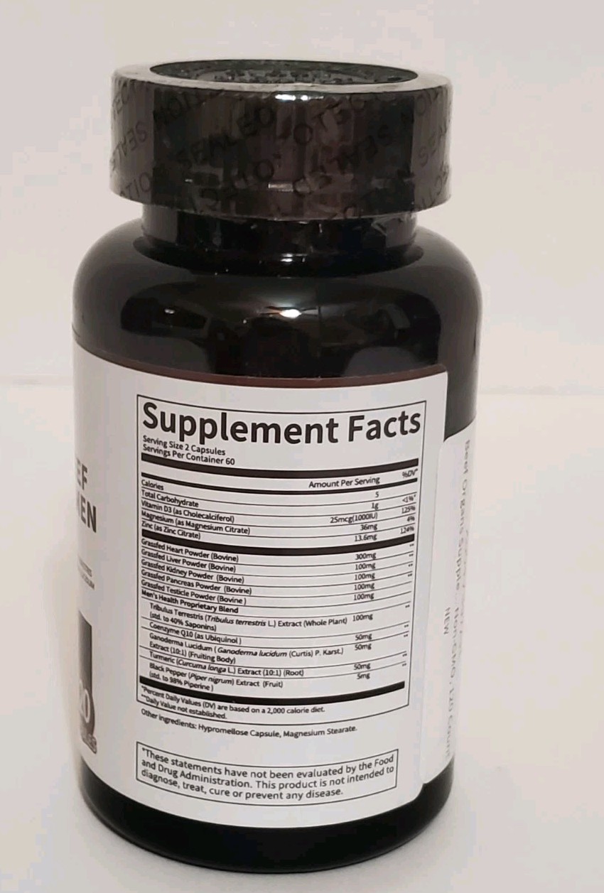 M Inch Beef Organs Supplement Men’s Energy Endurance Immune Support 120 Count