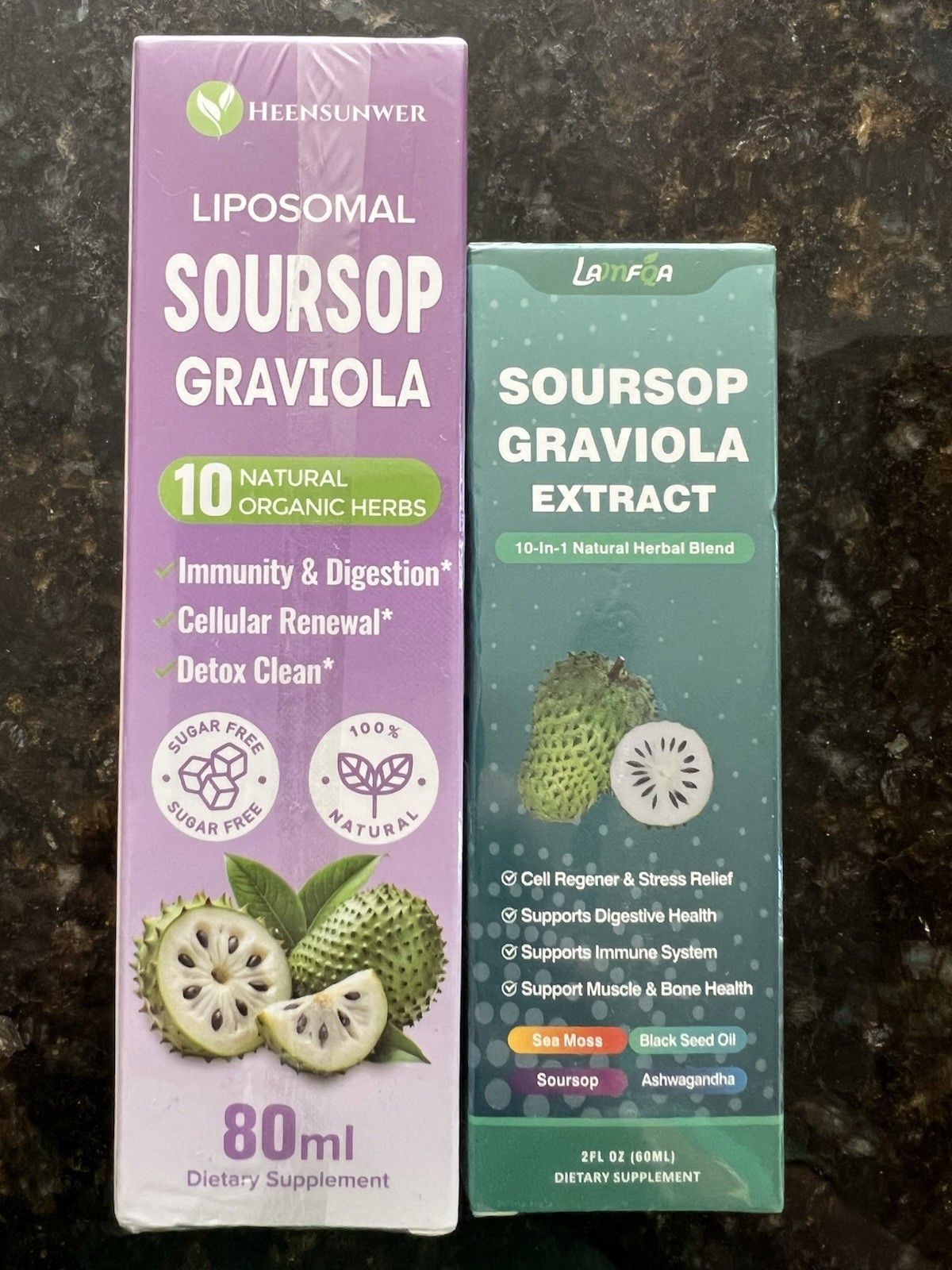 Lot of 2 Liposomal Soursop Graviola Dietary Supplement (80mL & 60mL) – Sealed