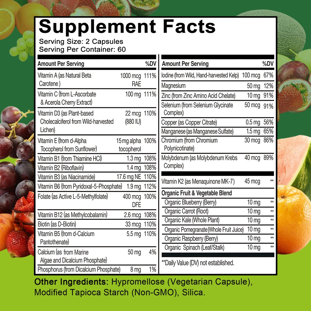 Daily multivitamin capsules-support bone strength and muscle function,eye health