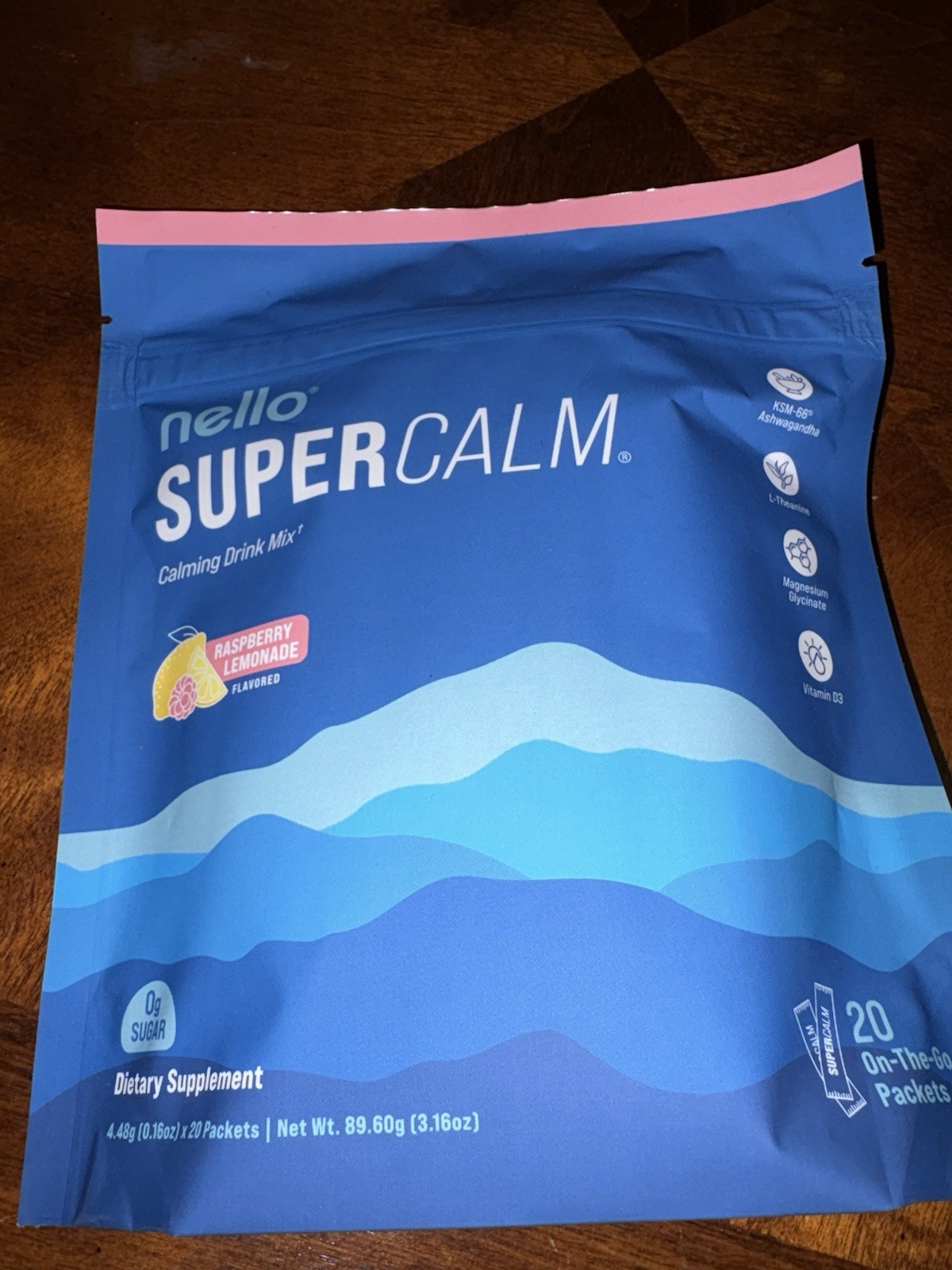 nello SUPERCALM Calming Drink Mix 0g Sugar Raspberry Lemonade 20 Packets