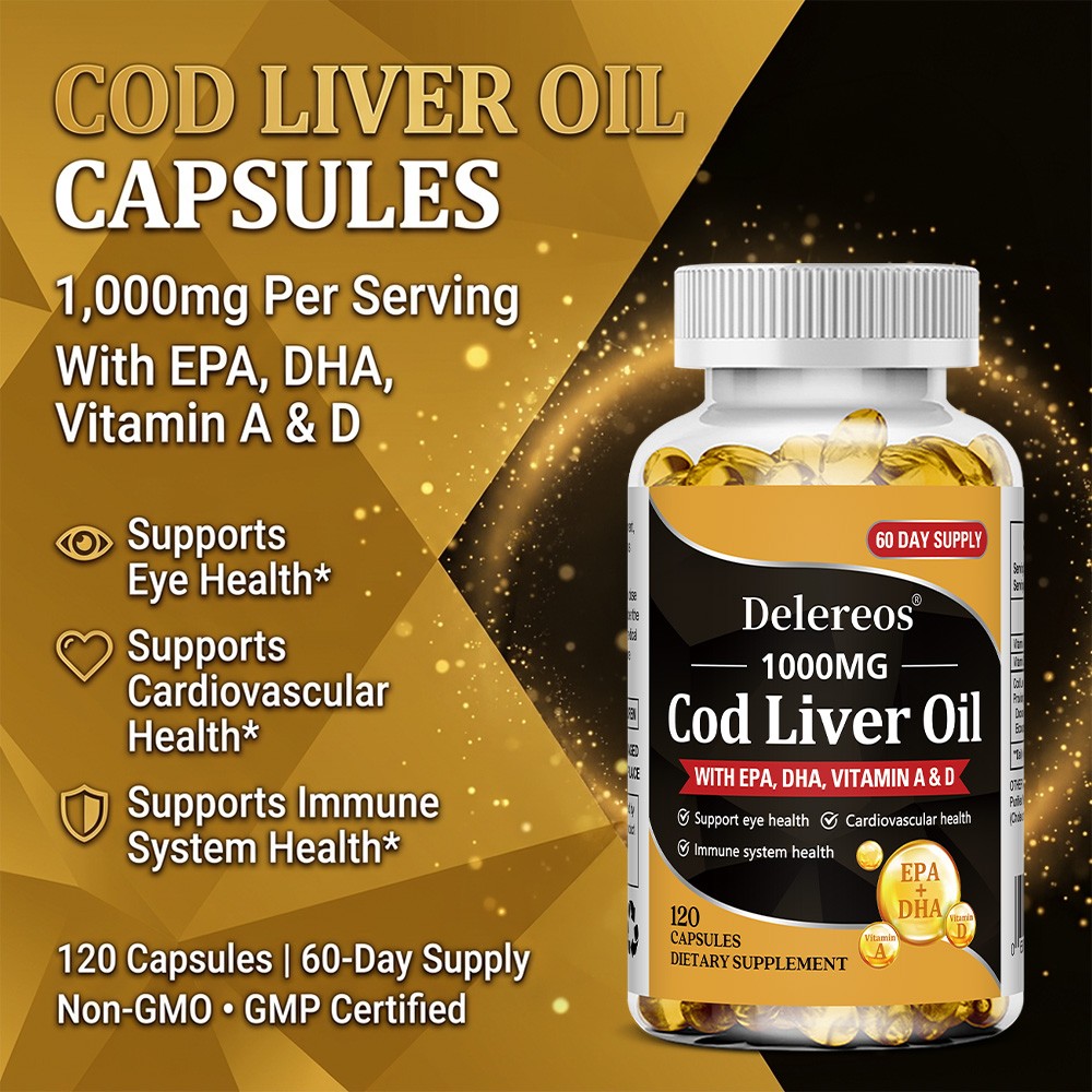 Cod Liver Oil 120 Caps with Omega-3, Vitamin A & D3,Nourish Eyes, Heart & Immune
