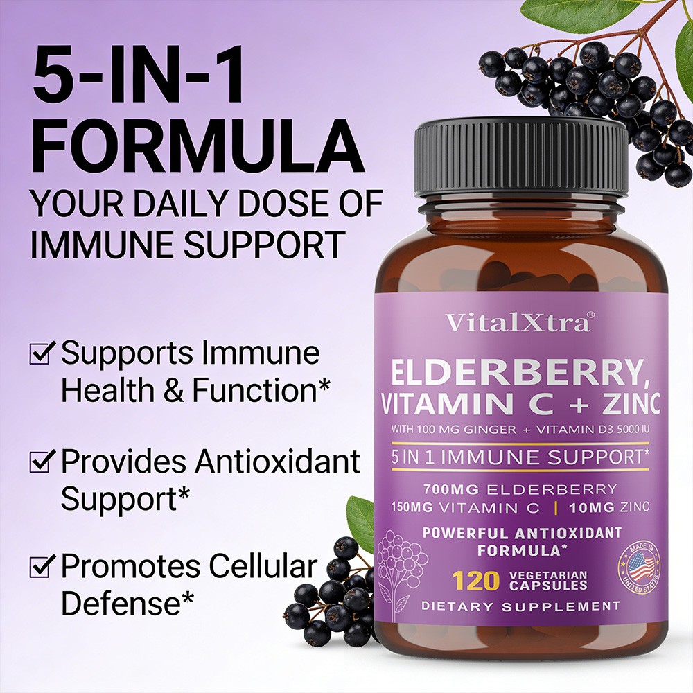 700mg Elderberry+Vitamin C,Zinc,VitaminD3 & Ginger & Immune Support 30~120 Caps